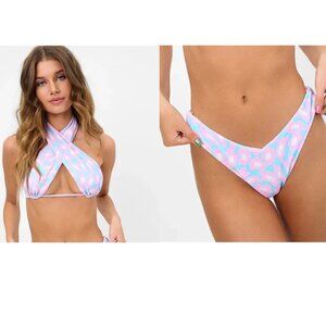 Frankie’s Bikinis Bash Terry Halter Top Floral Terry Bottoms Smiley Sz Large